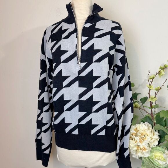 ANTHROPOLOGIE | houndstooth quarter zip sweat | Vigoss | new nwt | large - Picture 1 of 13